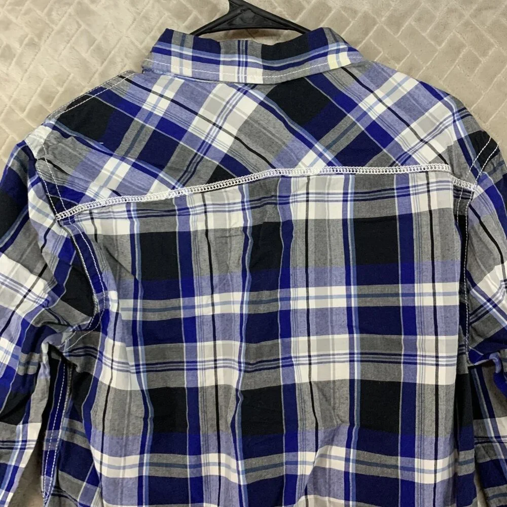 Route 66 Mens Medium Button Up Shirt Blue Plaid Pearl Snap Long Sleeve Western - Picture 12 of 15